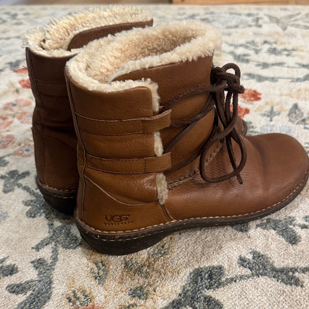 UGG Chestnut Leather Boots with Shearling